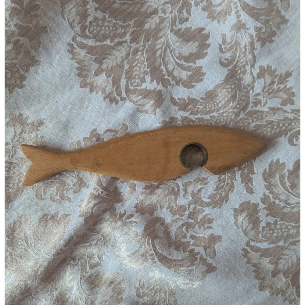 Vintage MCM 1950s Fish Shape Bottle Opener Wood Stainless Steel Bar